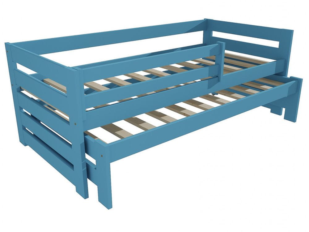 eoshop Detská posteľ s výsuvnou prístelkou DPV 007 so zábranou (Rozmer: 90 x 190 cm, Farba dreva: farba modrá)